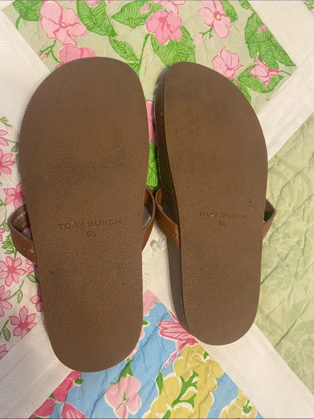 Tory Burch Brown Logo Thong Sandals